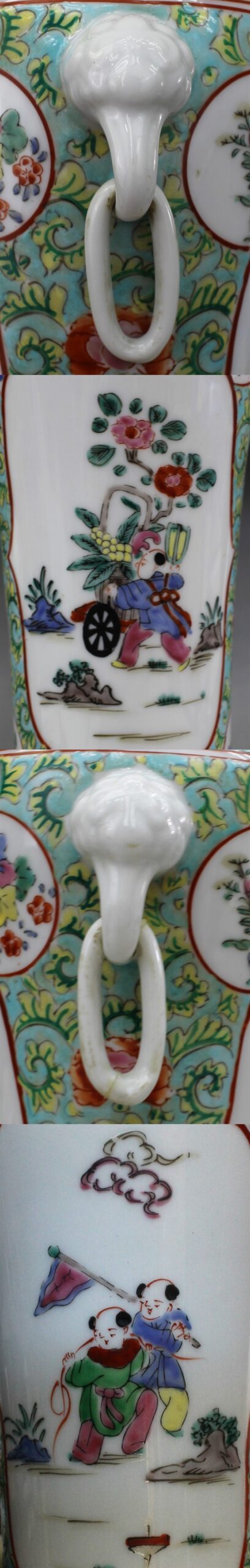 D068 色絵 花瓶 大清乾隆年製 高さ30センチ 唐子 花唐草 蔵出 古玩 珍蔵