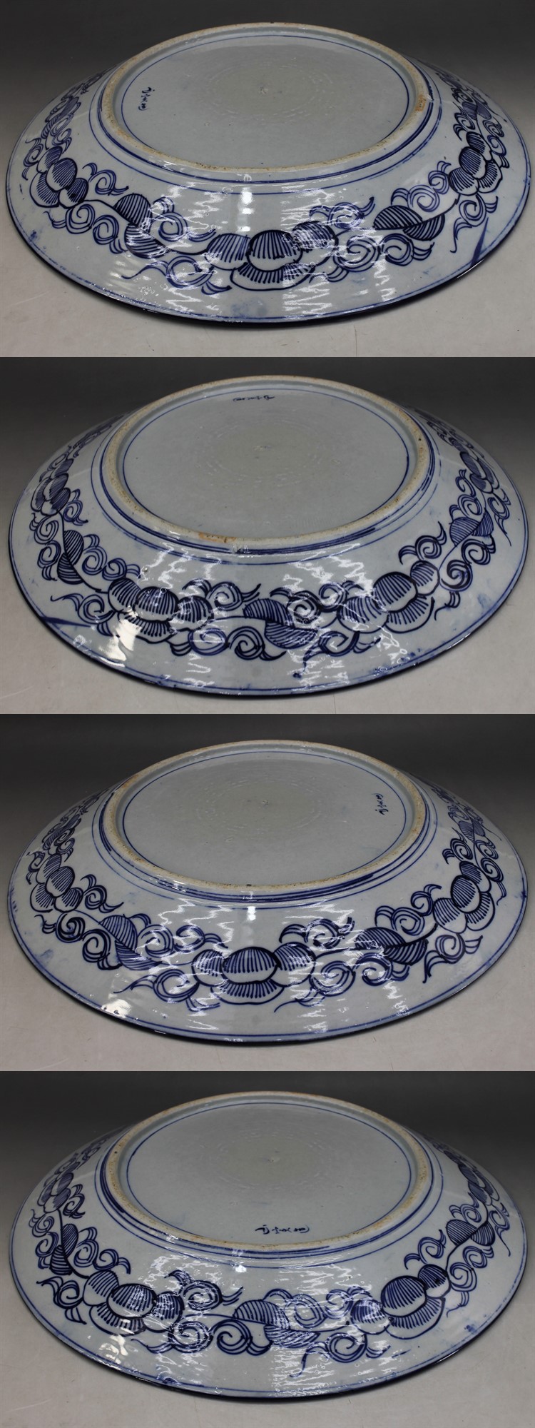 F156 大皿 染付 ベロ藍 花紋 径41㎝ 一尺3寸 皿 明治 大正 昭和 有田 伊万里 蔵出 古玩 珍宝 古董
