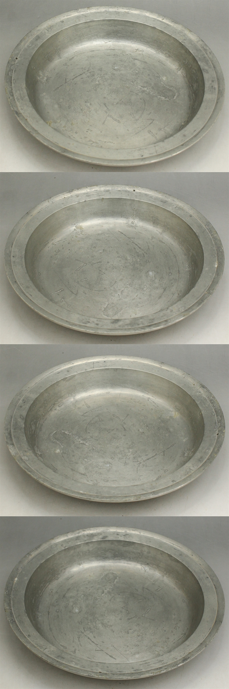 D207 錫 鉢 「万延元年」「九津見」 径31㎝ 重量1690g 刻印あり 古錫 水盤 手水 蔵出 古玩 珍蔵