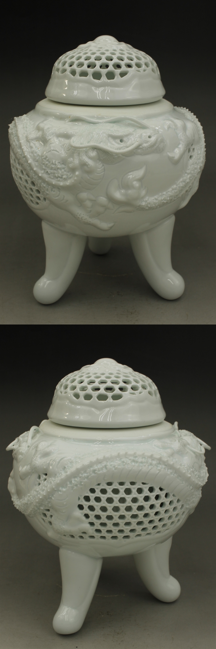 D374 未使用 三川内焼 白磁 龍巻 香炉 十三代 玉泉作 高さ22㎝ 伝統